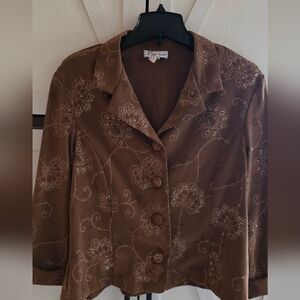 Dressbarn Chocolate Floral Embroidered Blazer